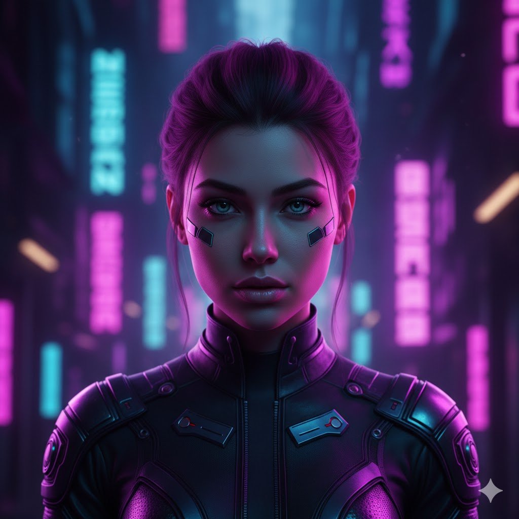 AI Prompts for Aesthetic Girl Portraits of Cyberpunk Neon AI Girl (Futuristic Glow)