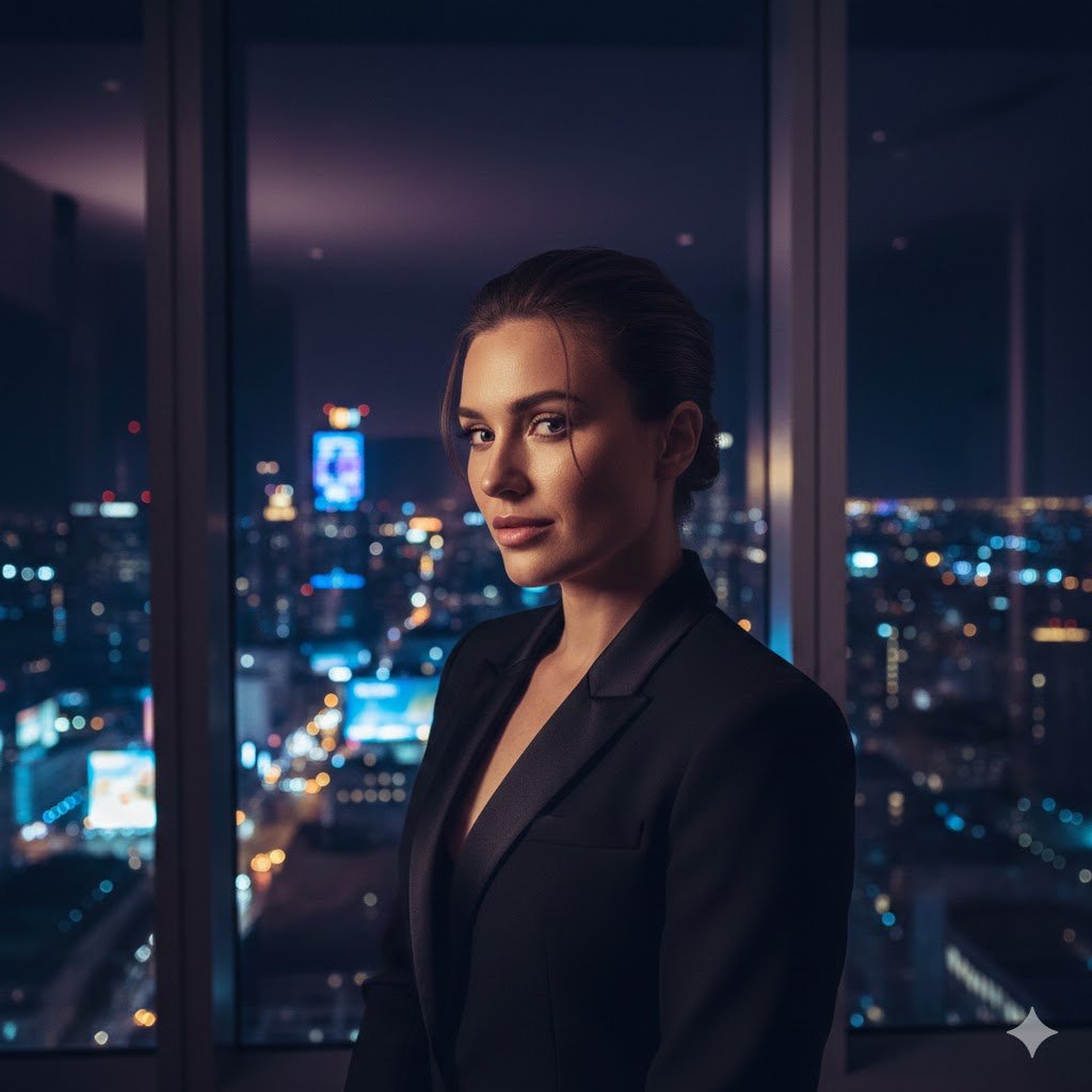 AI Prompts for Instagram Influencer Portraits of Cinematic Luxury Portrait (Night City Glow)