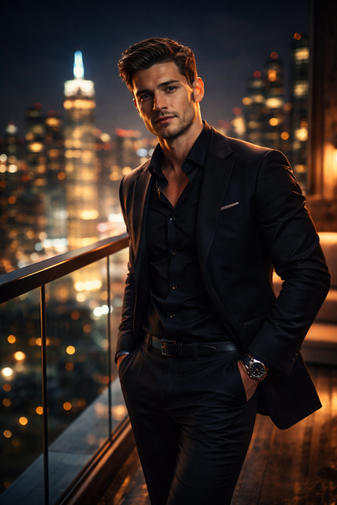 AI Prompts for Night Photography Billionaire Balcony Portrait