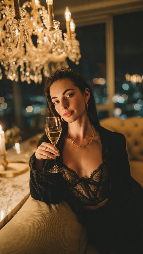 AI Prompts for Night Photography of Midnight Champagne Glow