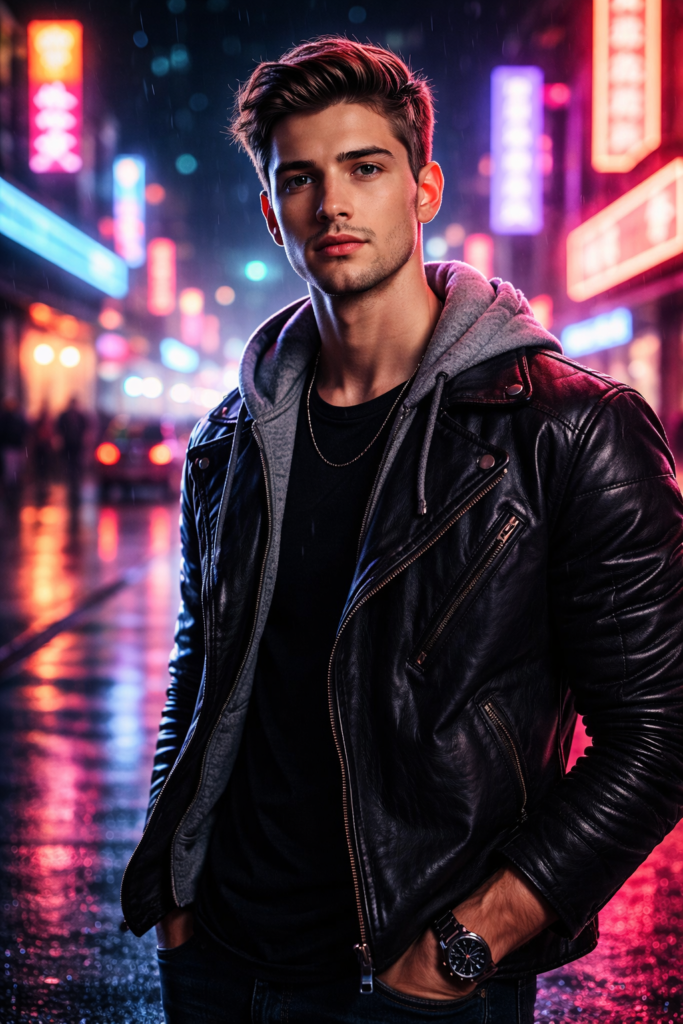 AI Prompts for Street Style Photography Neon Night Cyberpunk Street Portrait