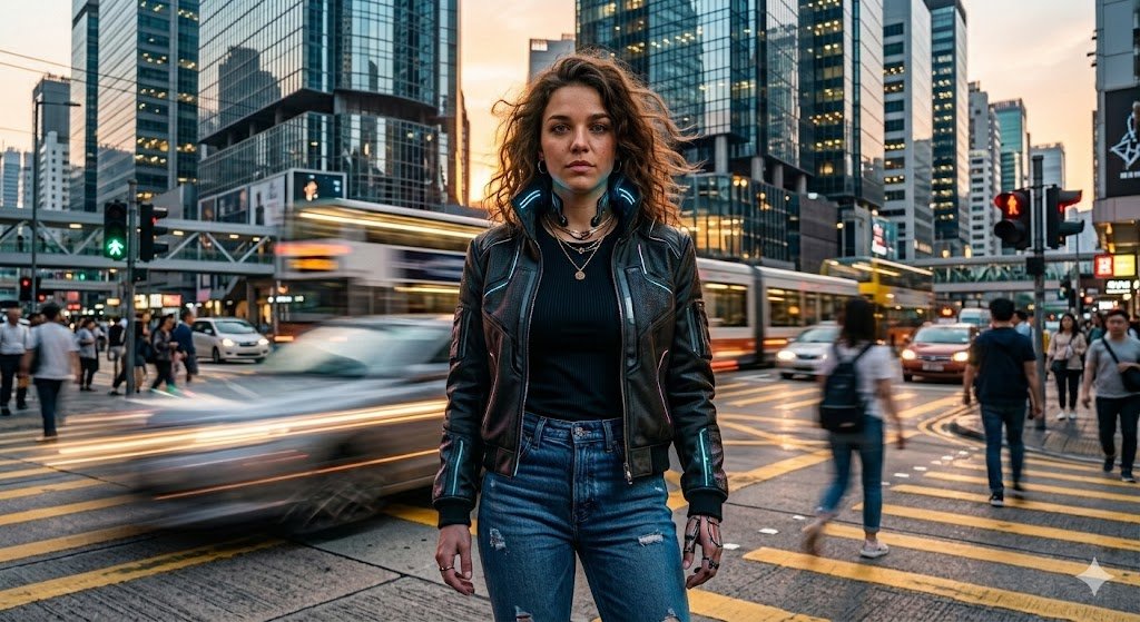 AI Prompts for Street Style Photography of Motion Blur Crosswalk Street Portrait