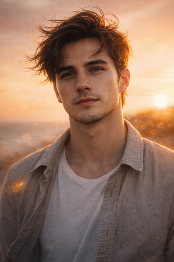 AI Prompts for Wind Effect Portraits Cinematic Golden Hour Hair Flow Portrait (Ultra-Realistic)