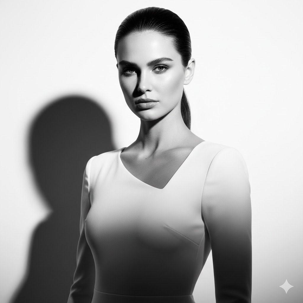 AI Prompts to Create Minimalist White Background Portraits of High-Fashion Editorial Minimal Portrait