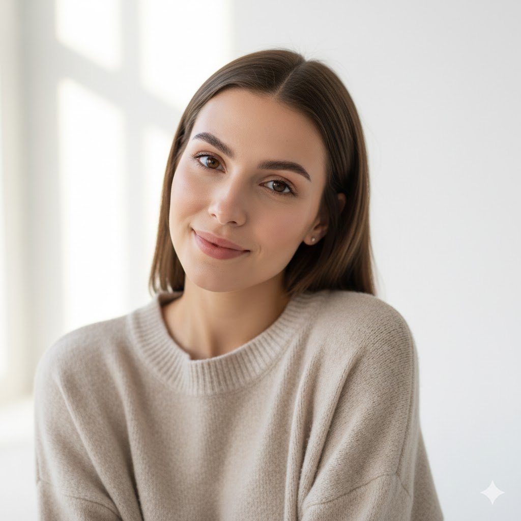 AI Prompts to Create Minimalist White Background Portraits of Soft Aesthetic Creator Profile Portrait