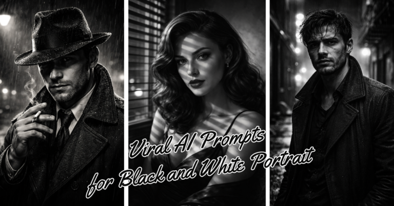 Top 3 Cinematic Film Noir AI Prompts for Black and White Portrait