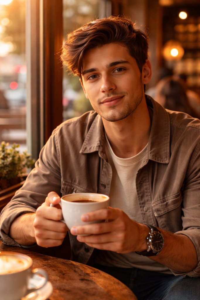AI Prompts for Coffee Shop Aesthetic Pictures Golden Hour Window Glow Portrait