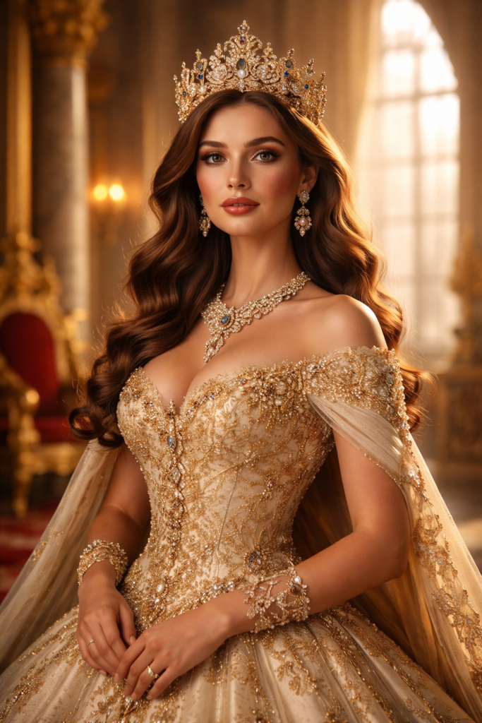 AI Prompts for Royal Queen Aesthetic Portrait Golden Crown Royal Queen Portrait