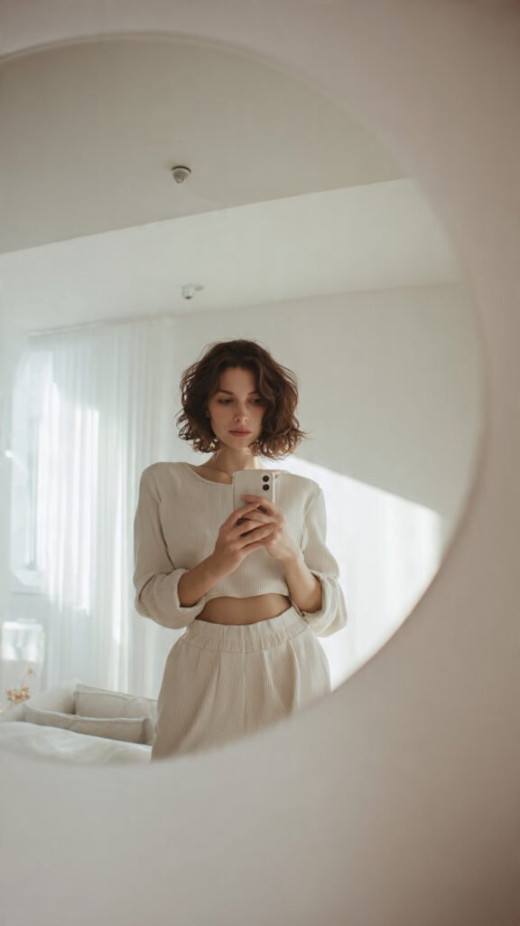 Minimal Clean Outfit Mirror Selfie