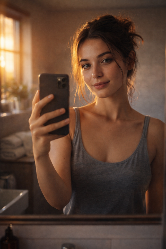 Mirror Selfie Prompt Golden Hour Bathroom Mirror Selfie
