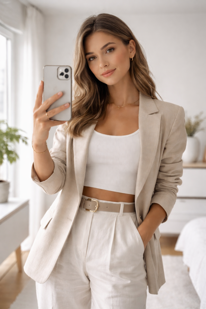Mirror Selfie Prompt Minimal Clean Outfit Mirror Selfie