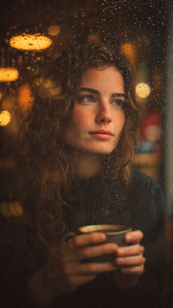 Moody Rainy Café Cinematic Portrait