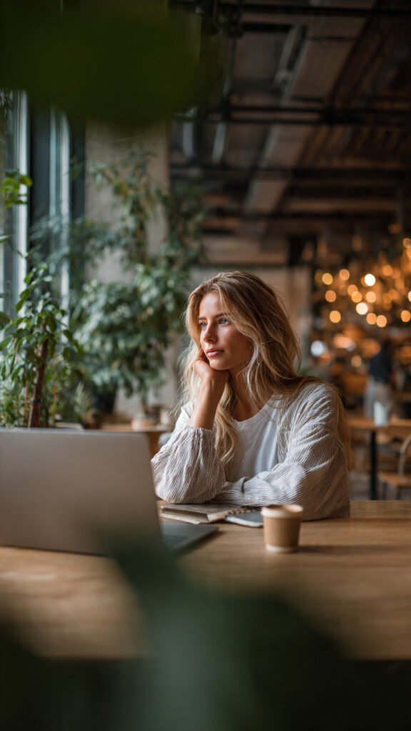 Trendy Laptop Creator Coffee Shop Portrait