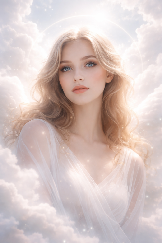 AI Prompt for Angelic Light Portrait Soft Cloud Heaven Portrait (Ethereal & Peaceful)