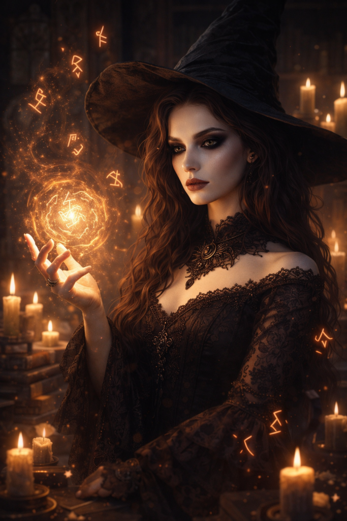 AI Prompts for Dark Witch Portrait Gothic Spellcaster (Elegant & Mysterious)