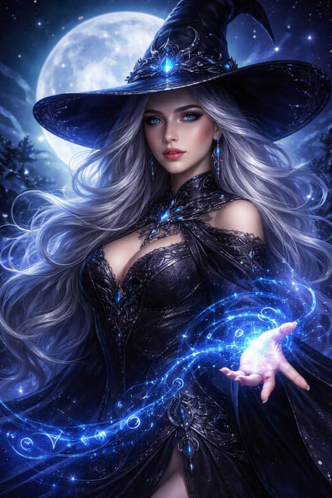 AI Prompts for Dark Witch Portrait Moonlight Sorceress (Mystical & Enchanting)