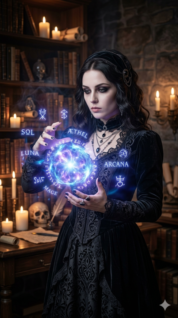 AI Prompts for Dark Witch Portrait of Gothic Spellcaster (Elegant & Mysterious)